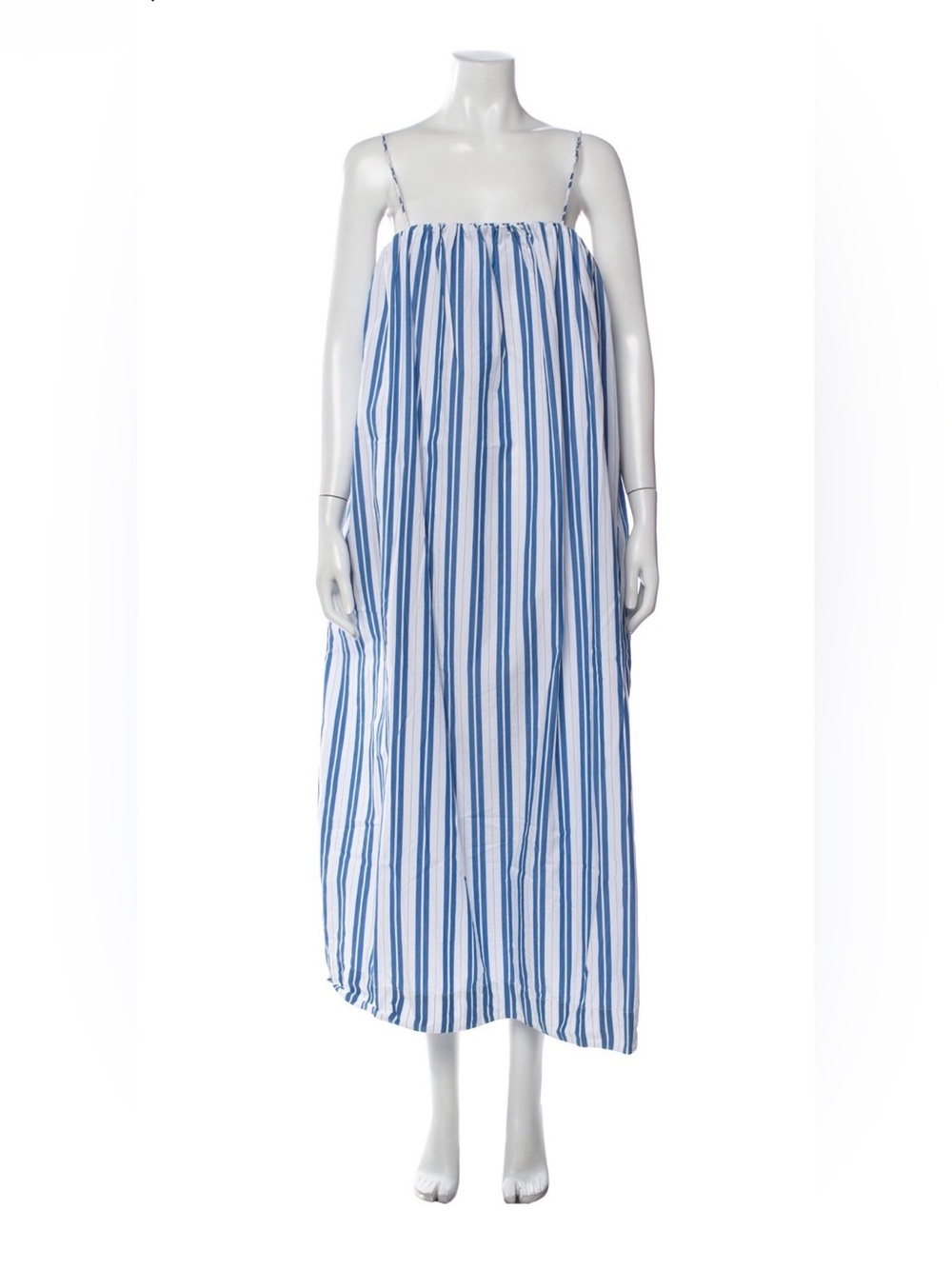 GANNI Striped Cotton Smock Long Dress Maxi Dress Blue & White Size 38